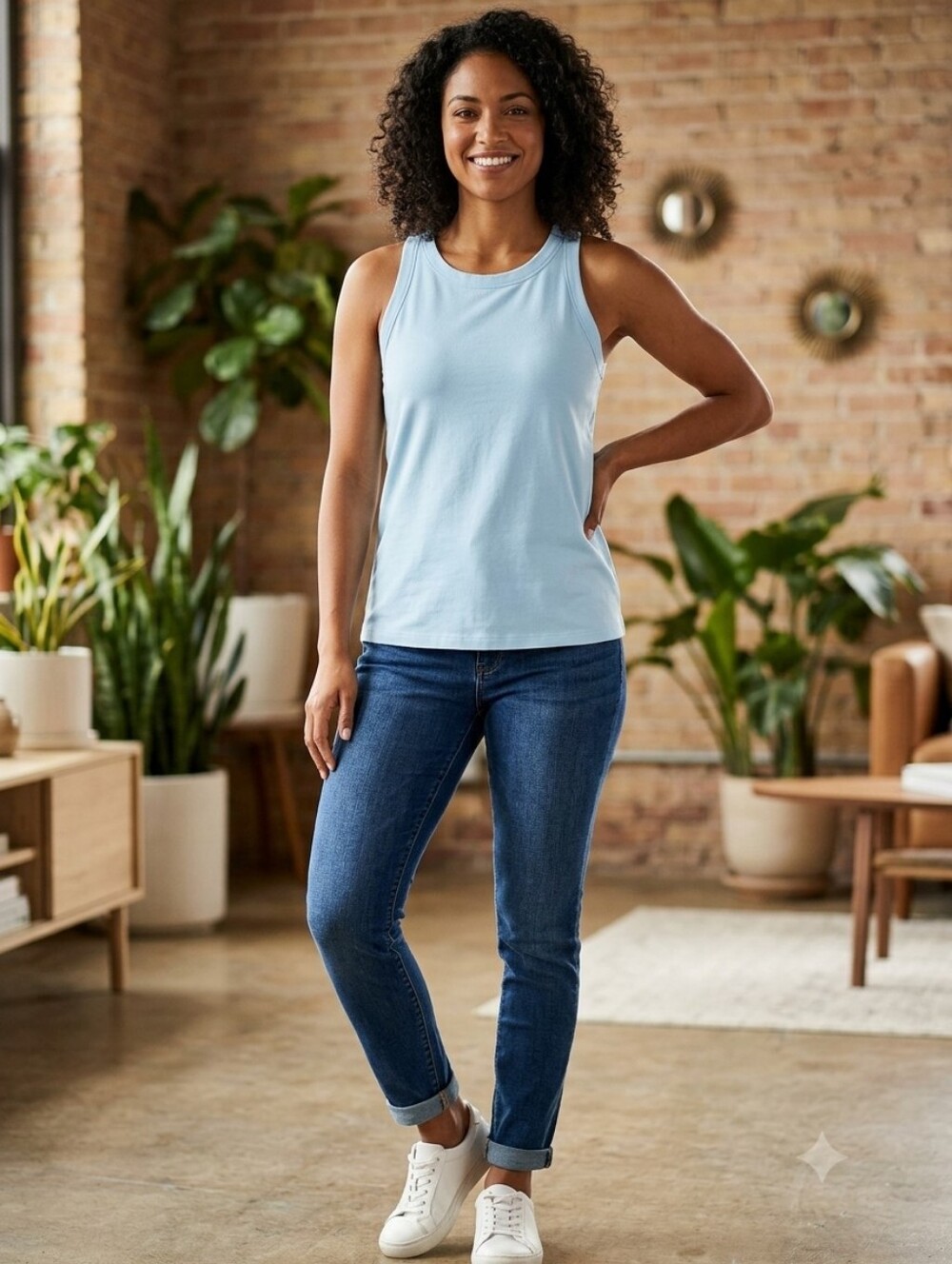 Free Assembly Light Blue Round Neck Sleeveless Knit Tank Top XL